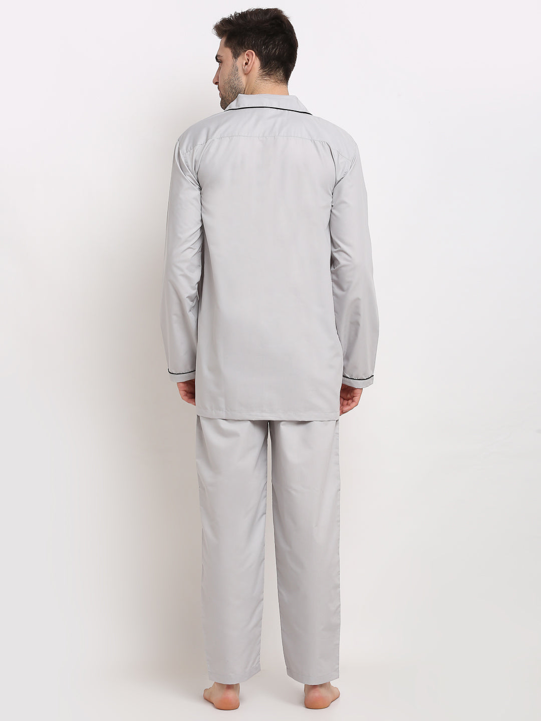 Jainish Men's Steel-Grey Cotton Solid Night Suits ( GNS 003Steel-Grey ) - Distacart