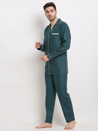 Thumbnail for Jainish Men's Teal Cotton Solid Night Suits ( GNS 003Teal ) - Distacart