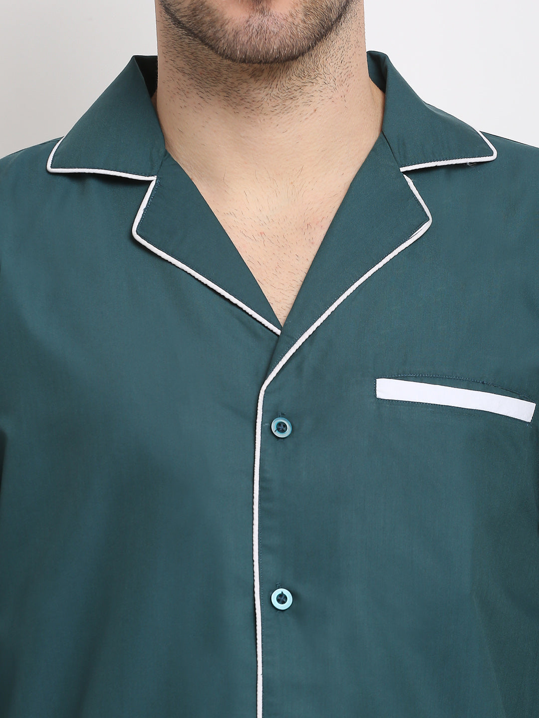 Jainish Men's Teal Cotton Solid Night Suits ( GNS 003Teal ) - Distacart