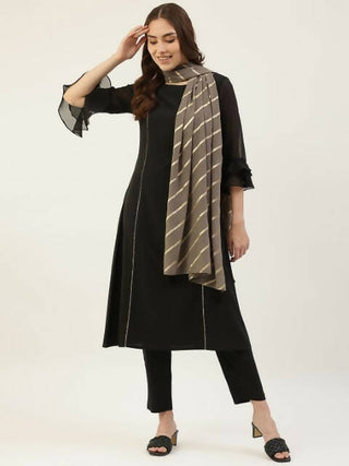 FIORRA Women's Black Poly Crepe A-Line Kurta Pant With Dupatta - Distacart