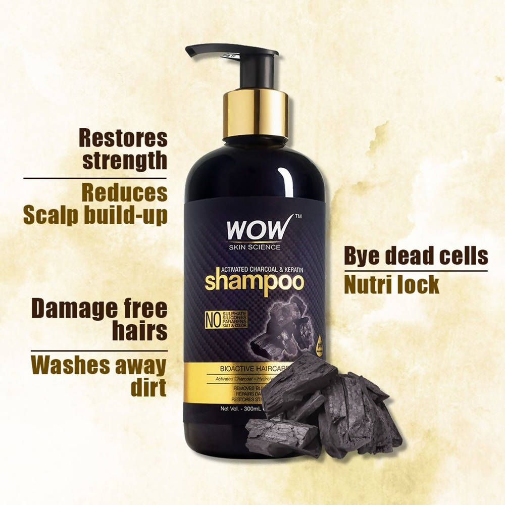 Wow Skin Science Activated Charcoal & Keratin Shampoo - Distacart