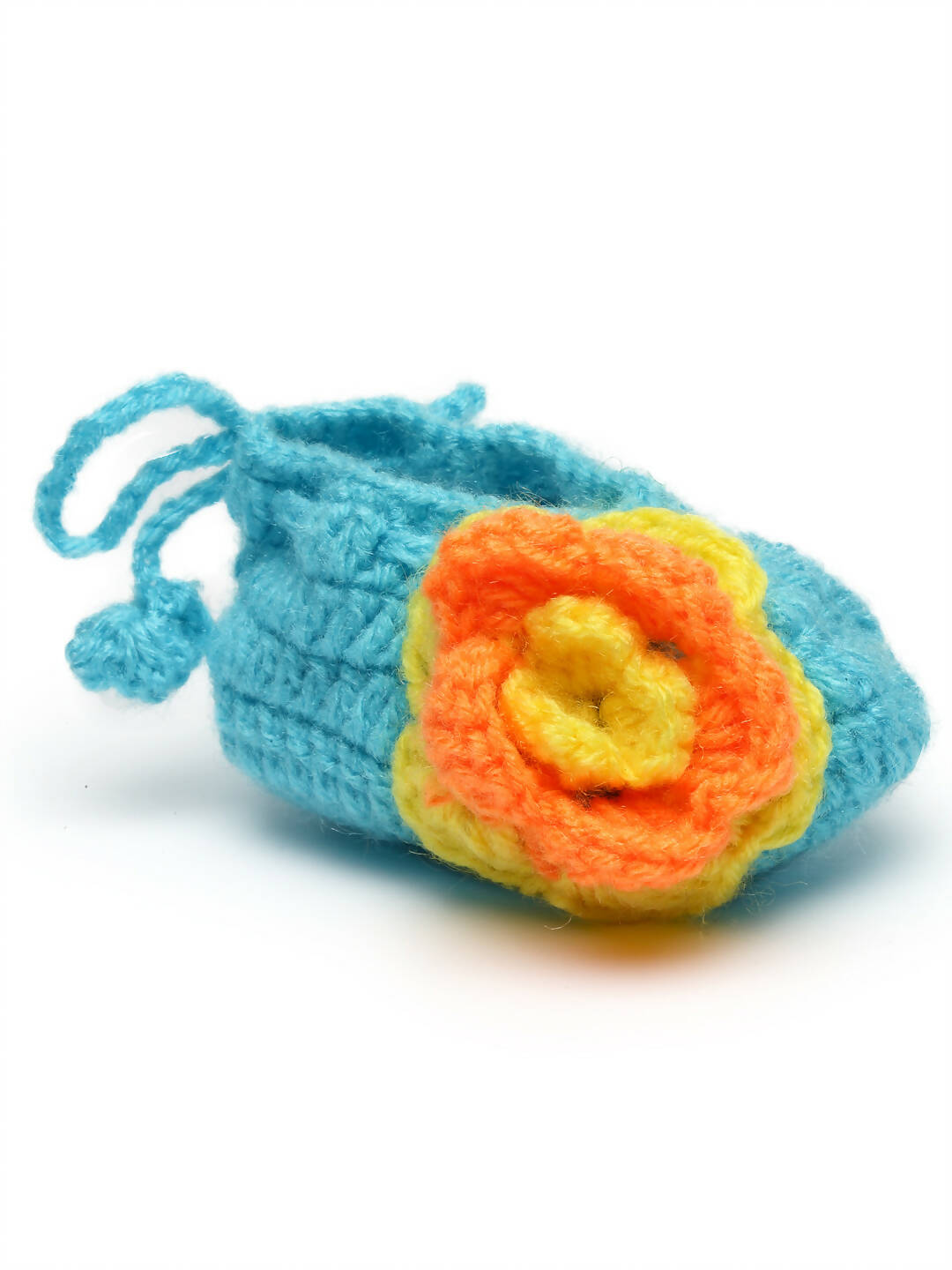 Chutput Kids Woollen Hand Knitted Flower Detailed Booties - Blue - Distacart
