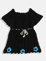 Thumbnail for Chutput Kids Woollen Hand Knitted Full Sleeves Cardigan With Short Sleeves Flower Work Dress - Grey - Distacart