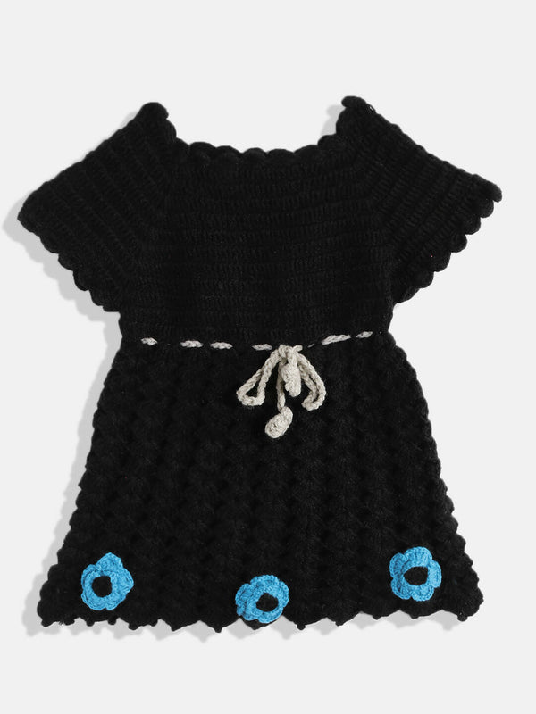 Chutput Kids Woollen Hand Knitted Full Sleeves Cardigan With Short Sleeves Flower Work Dress - Grey - Distacart