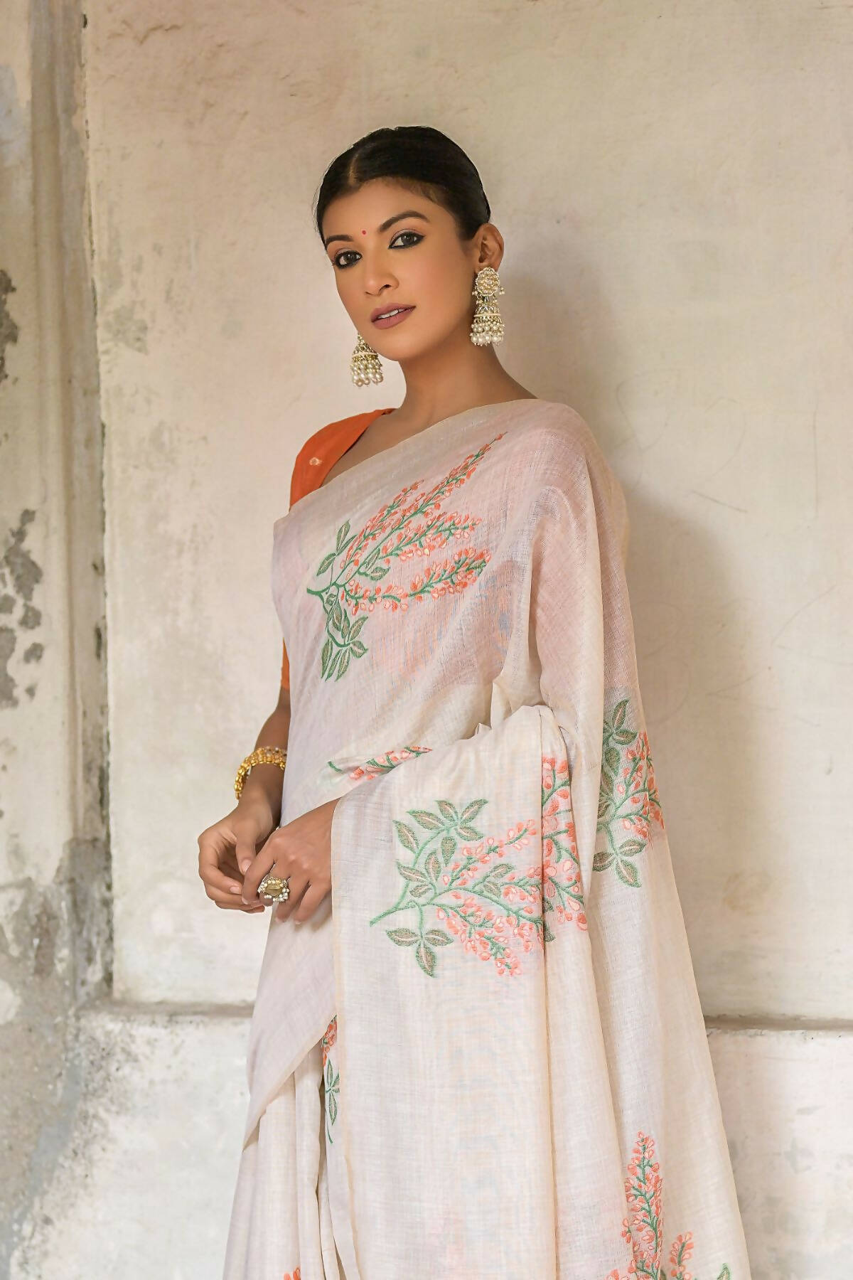 Vishnu Weaves Women's Orange Muga Cotton Woven Saree with Blouse - Distacart