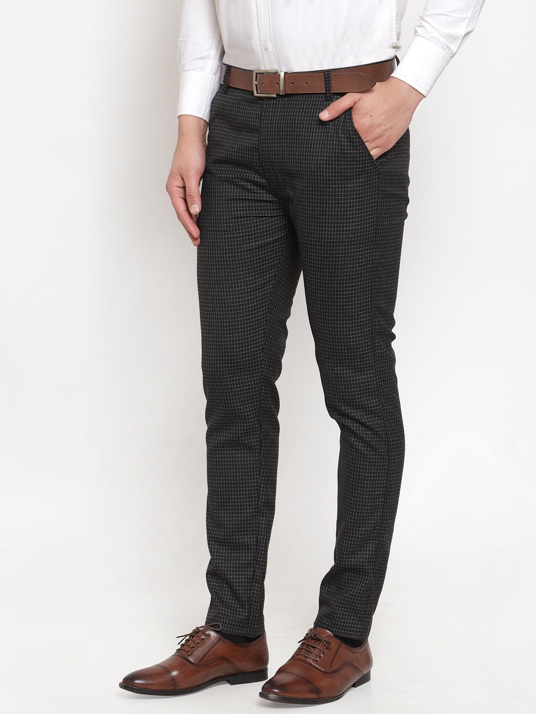 Jainish Men's Black Checked Formal Trousers ( GP 254Black ) - Distacart