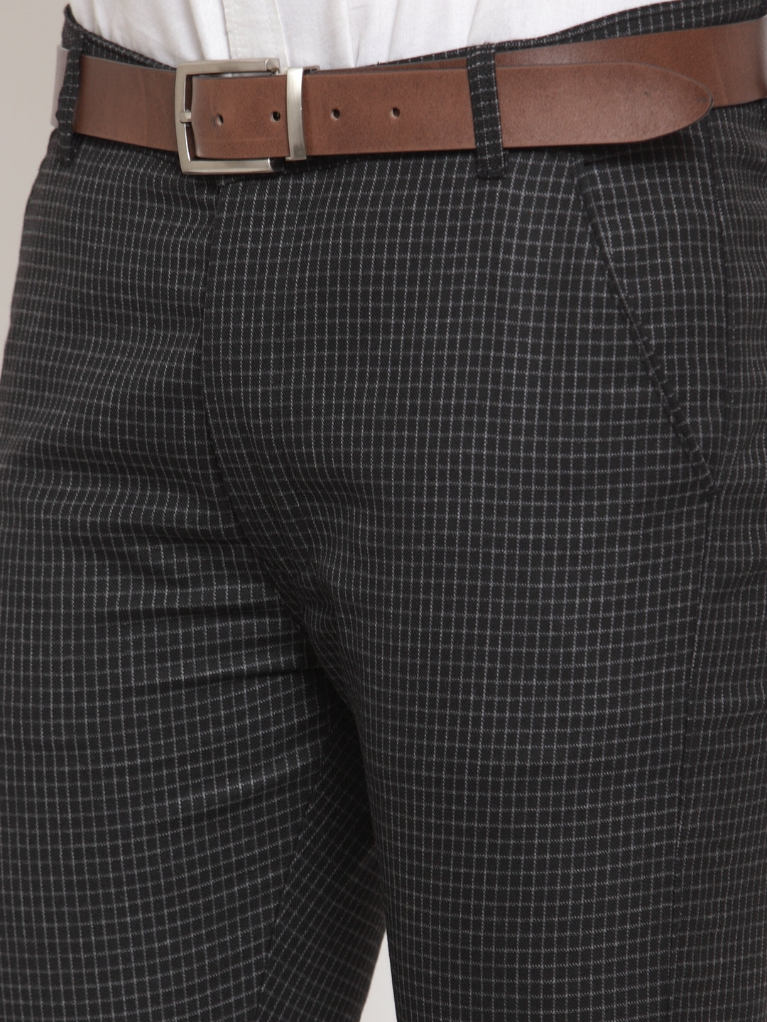 Jainish Men's Black Checked Formal Trousers ( GP 254Black ) - Distacart