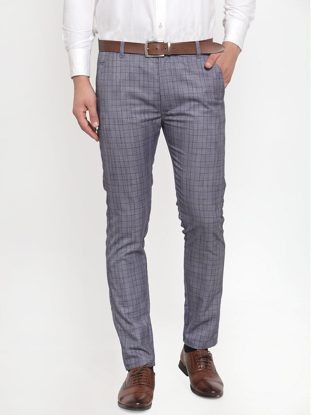 Jainish Men's Blue Checked Formal Trousers ( GP 254Blue ) - Distacart