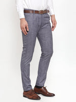 Thumbnail for Jainish Men's Blue Checked Formal Trousers ( GP 254Blue ) - Distacart