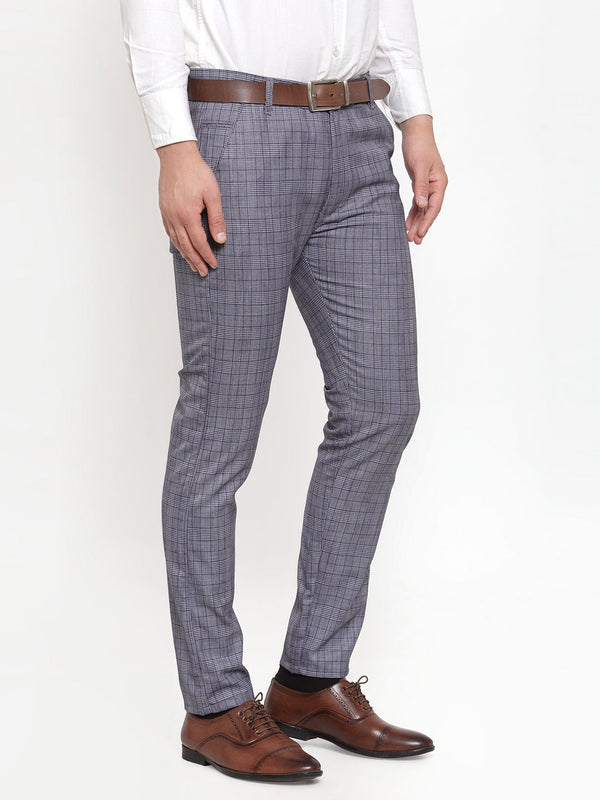 Jainish Men's Blue Checked Formal Trousers ( GP 254Blue ) - Distacart