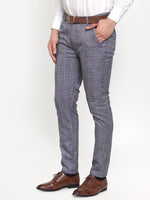Thumbnail for Jainish Men's Blue Checked Formal Trousers ( GP 254Blue ) - Distacart