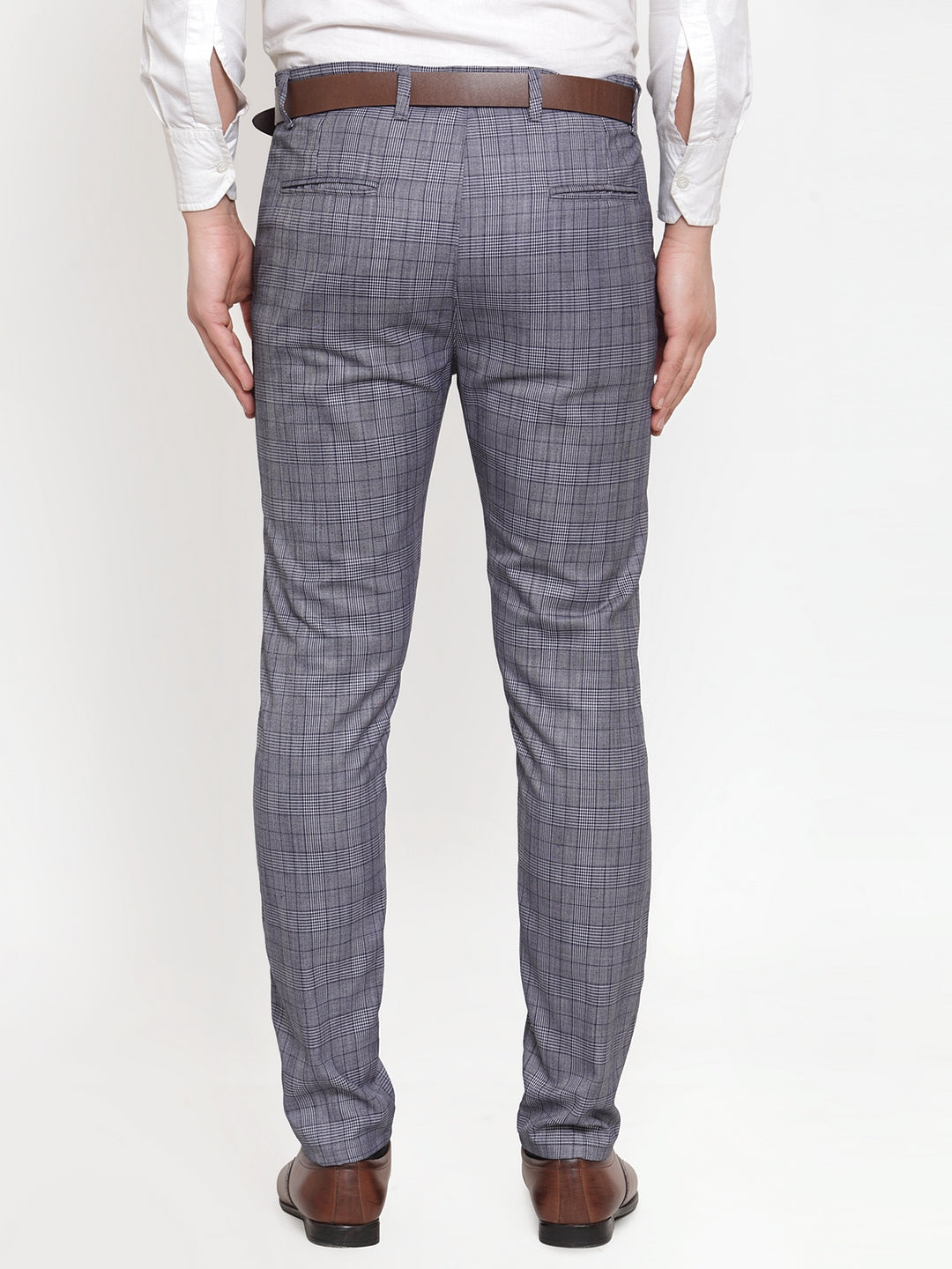 Jainish Men's Blue Checked Formal Trousers ( GP 254Blue ) - Distacart