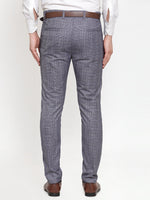 Thumbnail for Jainish Men's Blue Checked Formal Trousers ( GP 254Blue ) - Distacart