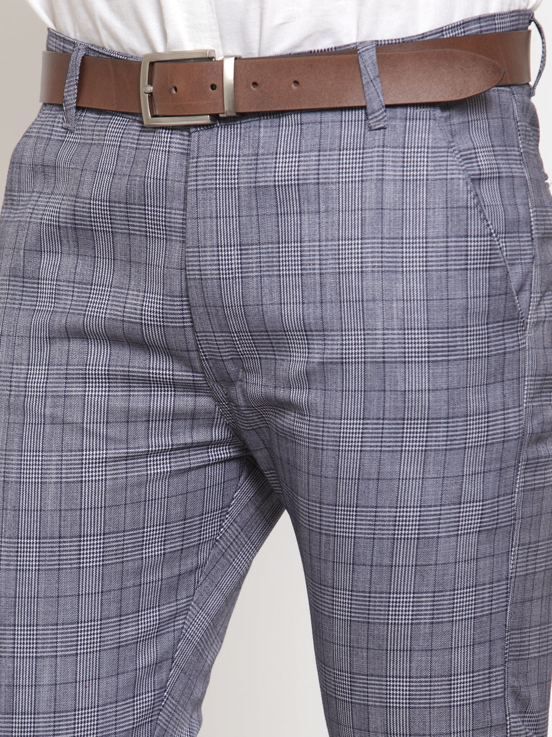 Jainish Men's Blue Checked Formal Trousers ( GP 254Blue ) - Distacart