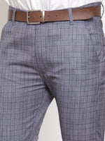 Thumbnail for Jainish Men's Blue Checked Formal Trousers ( GP 254Blue ) - Distacart
