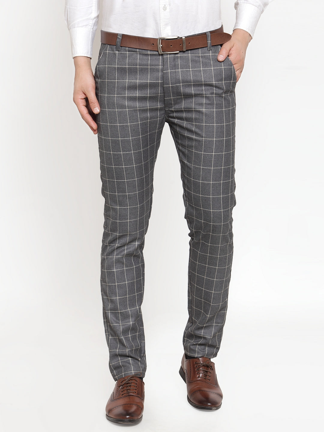 Jainish Men's Grey Checked Formal Trousers ( GP 254Grey ) - Distacart