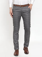 Thumbnail for Jainish Men's Grey Checked Formal Trousers ( GP 254Grey ) - Distacart