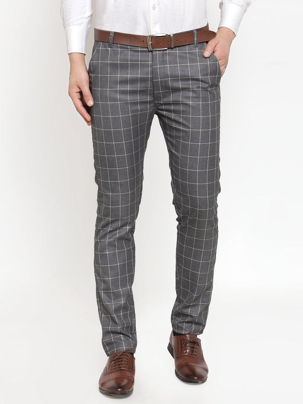 Jainish Men's Grey Checked Formal Trousers ( GP 254Grey ) - Distacart