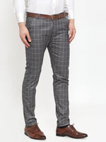 Thumbnail for Jainish Men's Grey Checked Formal Trousers ( GP 254Grey ) - Distacart