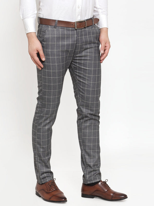 Jainish Men's Grey Checked Formal Trousers ( GP 254Grey ) - Distacart