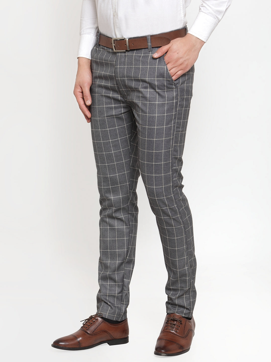 Jainish Men's Grey Checked Formal Trousers ( GP 254Grey ) - Distacart