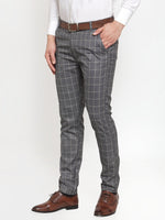 Thumbnail for Jainish Men's Grey Checked Formal Trousers ( GP 254Grey ) - Distacart