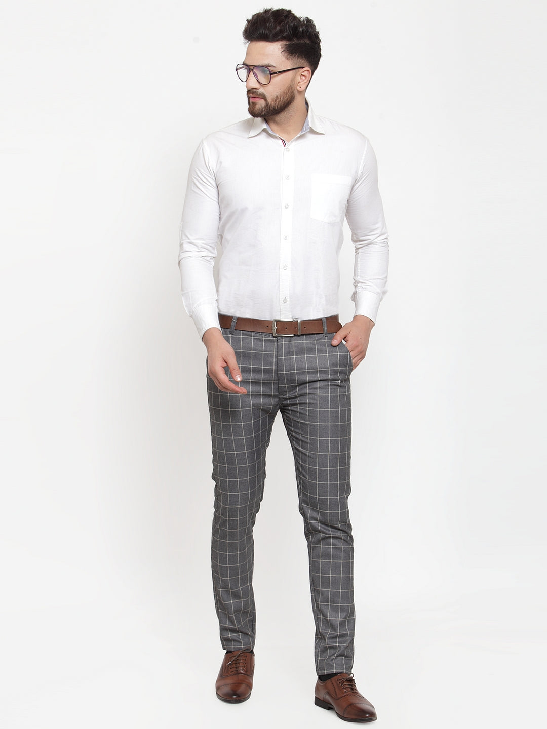 Jainish Men's Grey Checked Formal Trousers ( GP 254Grey ) - Distacart