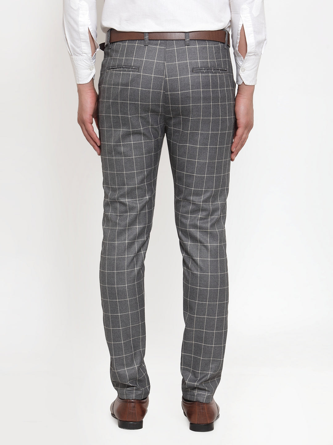 Jainish Men's Grey Checked Formal Trousers ( GP 254Grey ) - Distacart