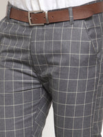 Thumbnail for Jainish Men's Grey Checked Formal Trousers ( GP 254Grey ) - Distacart