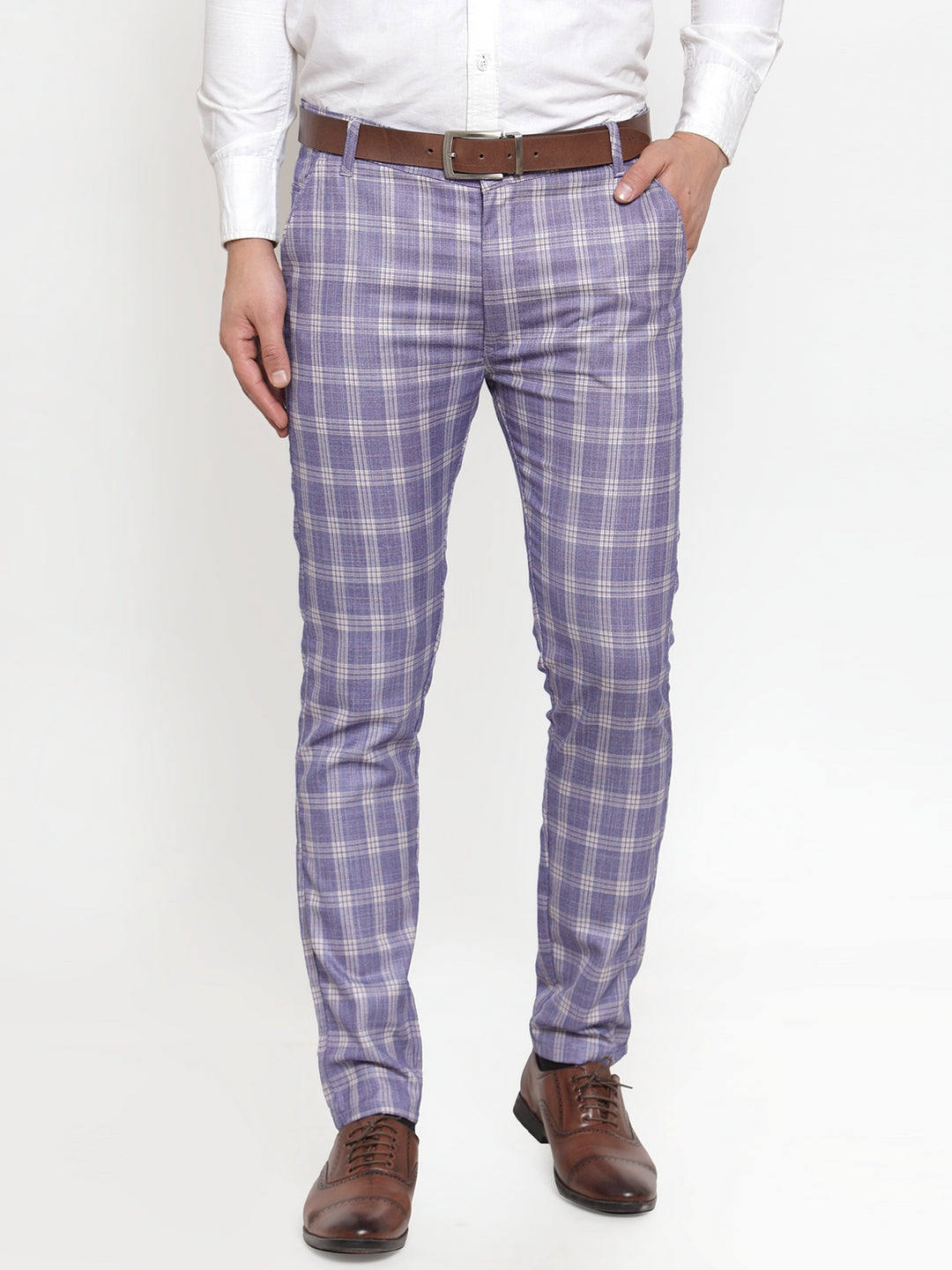 Jainish Men's Blue Checked Formal Trousers ( GP 254Light-Blue ) - Distacart