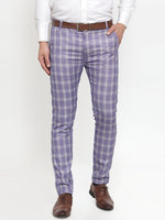 Thumbnail for Jainish Men's Blue Checked Formal Trousers ( GP 254Light-Blue ) - Distacart