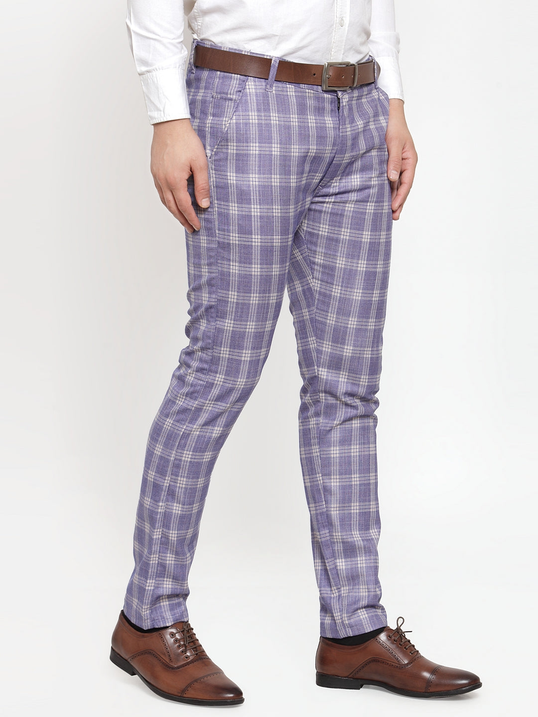 Jainish Men's Blue Checked Formal Trousers ( GP 254Light-Blue ) - Distacart