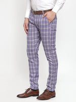 Thumbnail for Jainish Men's Blue Checked Formal Trousers ( GP 254Light-Blue ) - Distacart