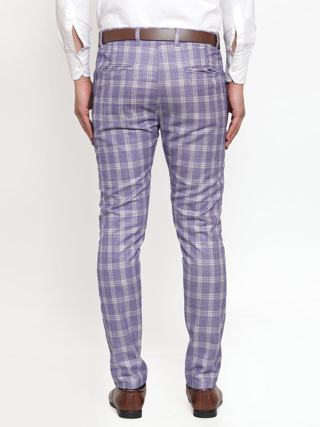 Jainish Men's Blue Checked Formal Trousers ( GP 254Light-Blue ) - Distacart