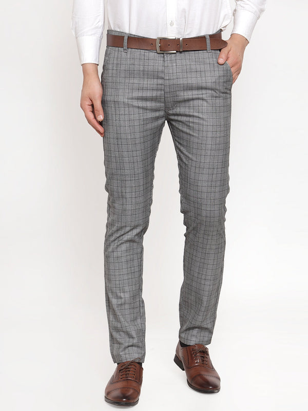 Jainish Men's Grey Checked Formal Trousers ( GP 254Light-Grey ) - Distacart