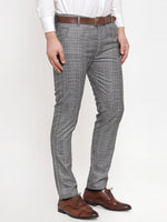 Thumbnail for Jainish Men's Grey Checked Formal Trousers ( GP 254Light-Grey ) - Distacart