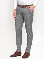 Thumbnail for Jainish Men's Grey Checked Formal Trousers ( GP 254Light-Grey ) - Distacart