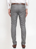 Thumbnail for Jainish Men's Grey Checked Formal Trousers ( GP 254Light-Grey ) - Distacart