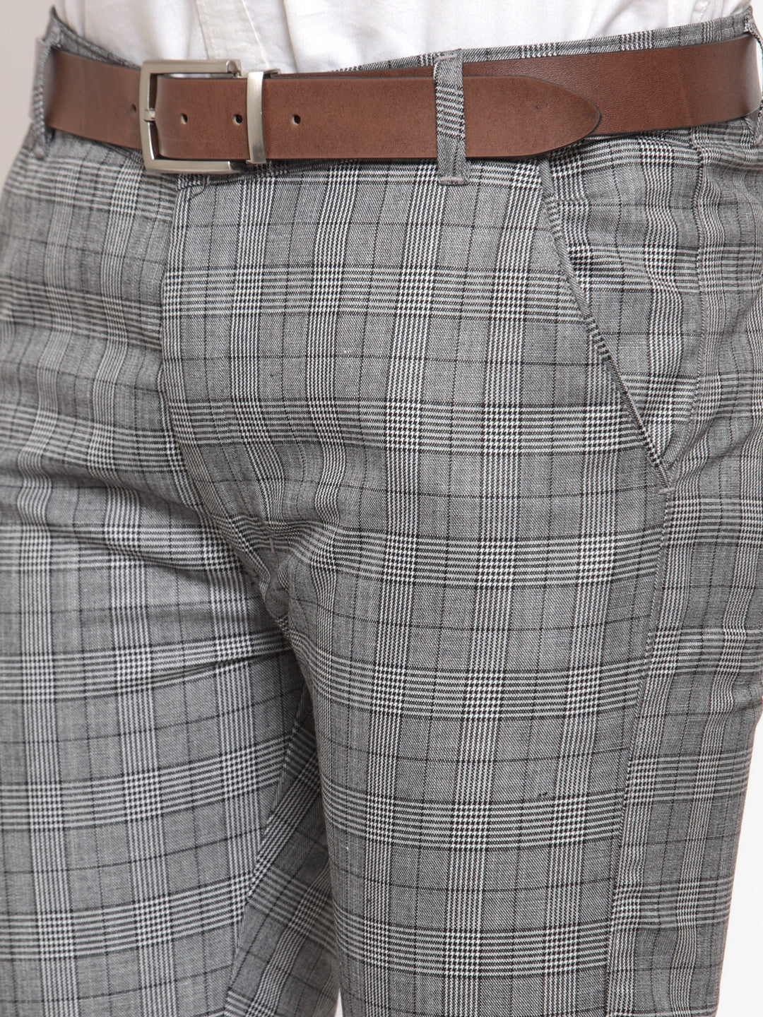 Jainish Men's Grey Checked Formal Trousers ( GP 254Light-Grey ) - Distacart