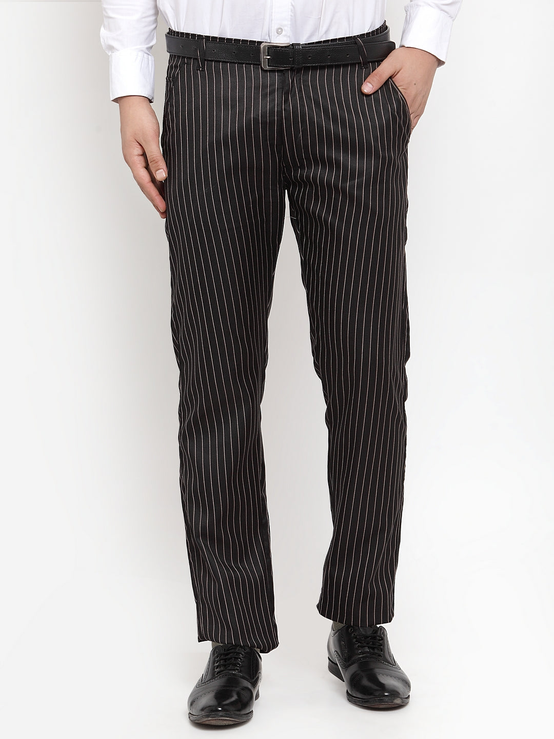 Jainish Men's Black Cotton Striped Formal Trousers ( FGP 255Black ) - Distacart
