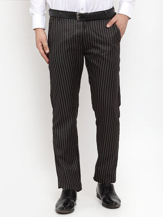 Jainish Men's Black Cotton Striped Formal Trousers ( FGP 255Black ) - Distacart