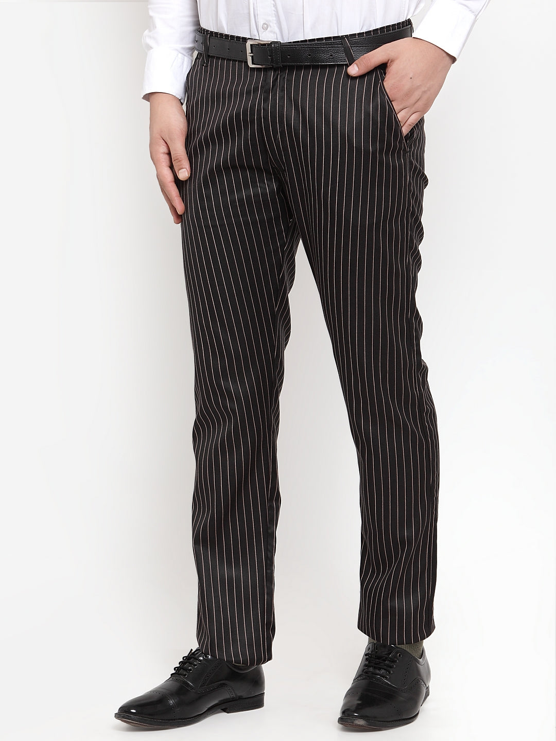 Jainish Men's Black Cotton Striped Formal Trousers ( FGP 255Black ) - Distacart