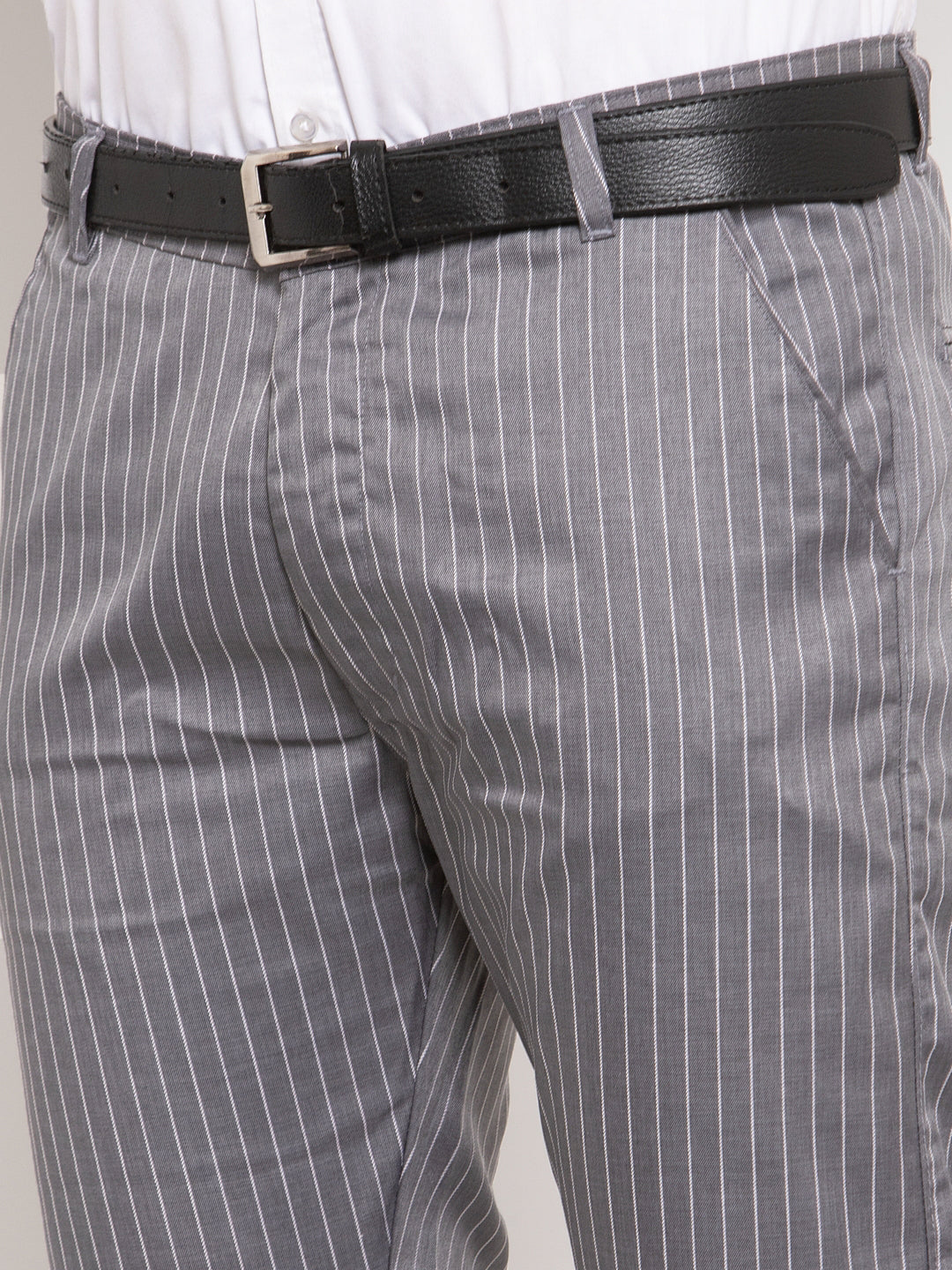 Jainish Men's Grey Cotton Striped Formal Trousers ( FGP 255Grey ) - Distacart