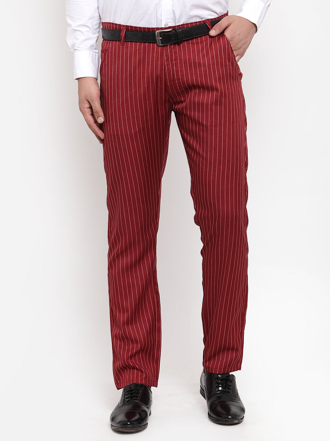 Jainish Men's Red Cotton Striped Formal Trousers ( FGP 255Maroon ) - Distacart