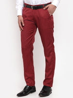 Thumbnail for Jainish Men's Red Cotton Striped Formal Trousers ( FGP 255Maroon ) - Distacart