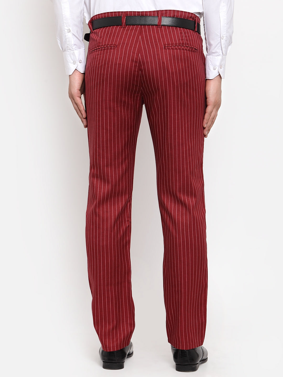 Jainish Men's Red Cotton Striped Formal Trousers ( FGP 255Maroon ) - Distacart