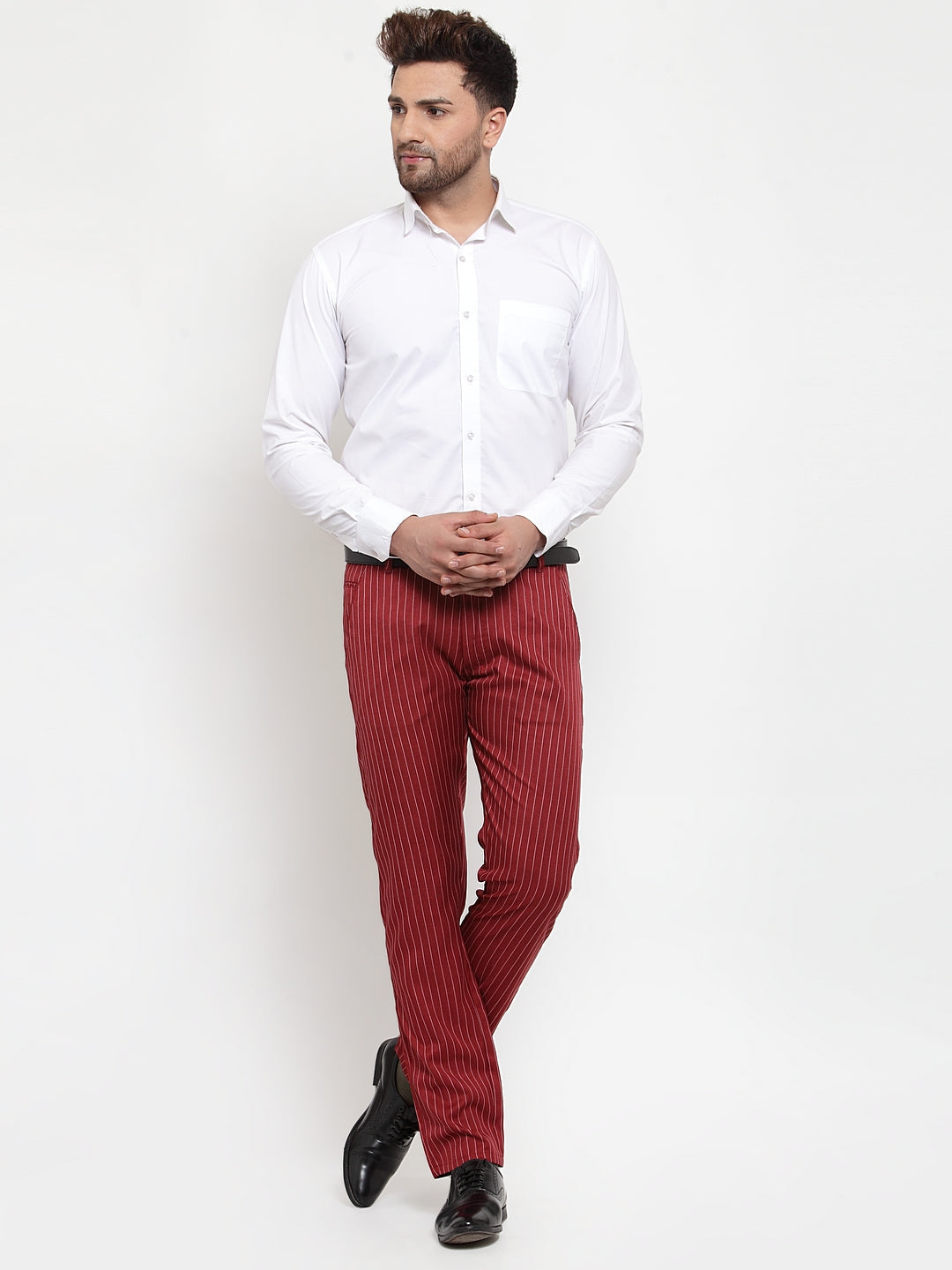 Jainish Men's Red Cotton Striped Formal Trousers ( FGP 255Maroon ) - Distacart