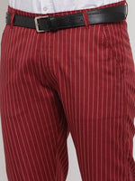 Thumbnail for Jainish Men's Red Cotton Striped Formal Trousers ( FGP 255Maroon ) - Distacart