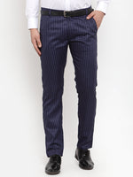 Thumbnail for Jainish Men's Blue Cotton Striped Formal Trousers ( FGP 255Navy-Blue ) - Distacart