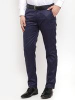 Thumbnail for Jainish Men's Blue Cotton Striped Formal Trousers ( FGP 255Navy-Blue ) - Distacart